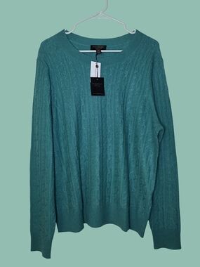 NWT Charter Club Luxury Peacock Green Cashmere Knit Sweater